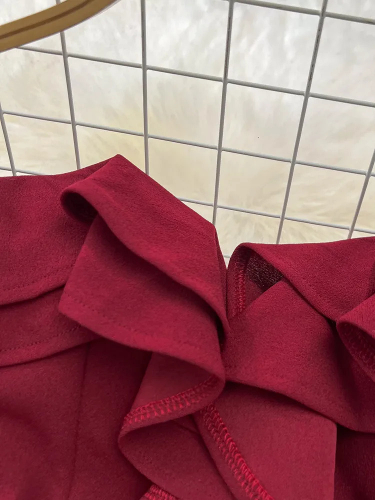 XFPV Women High Waiste Ruffles Temperament A-line Dresses Strapless Slash Neck Solid Color Vestidos Spring Summer 2025 SM9724 250103