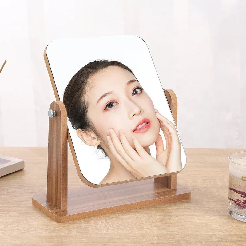 Dresser Vanity Mirror with Natural Wood Stand 1x 360 Degree Rotating Magnifying Mirror Portable Table Countertop Mirror Bathr 250103