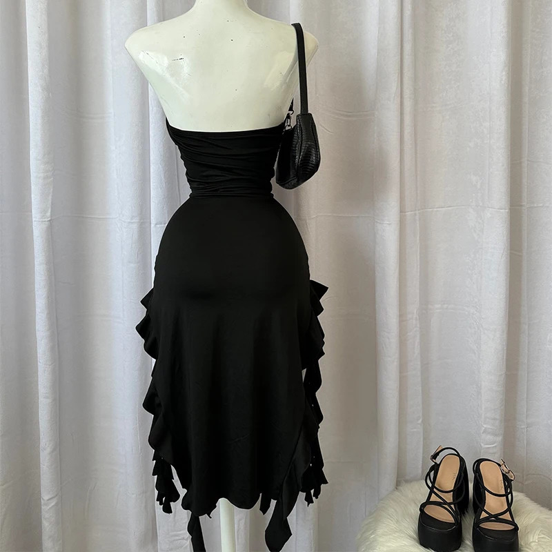 Elegant Evening Gown For Women Summer Without Shoulder Straps Dress Sexy Sleeveless Backless Irregular Party Club Dresses 250103