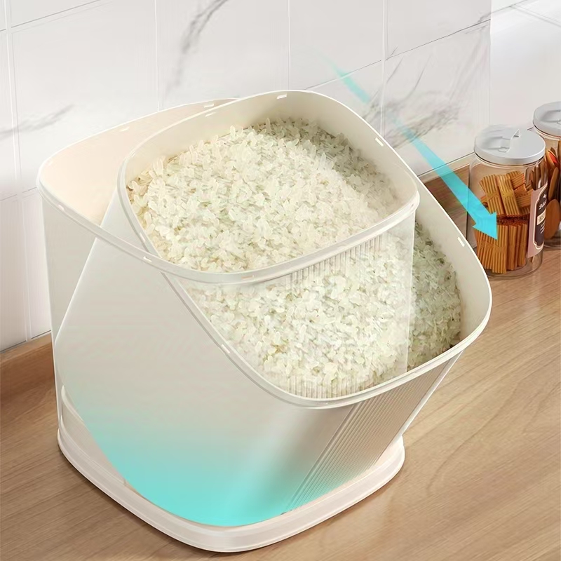 Adjustable Tilting Rice Bucket - Secure Storage & Efficient Scooping at 45°-65° Angle