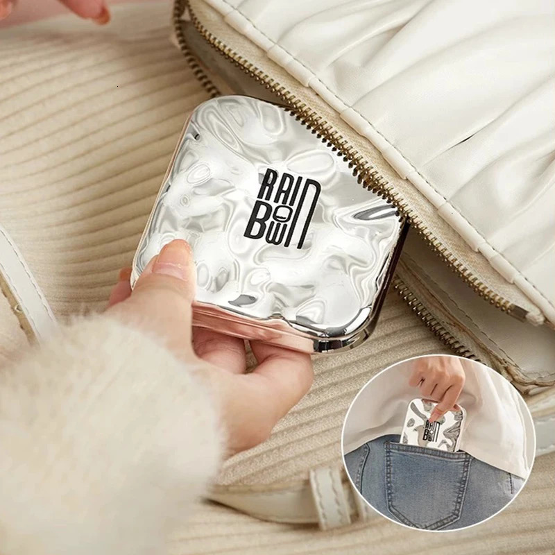 Galaxy Folding Make Up Mini Mirror with LED Light 5X Magnifying Small Pocket Portable Travel Cosmetic Mirrors with Type-C Cable 250103