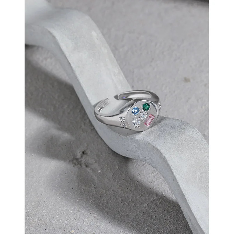 SHANICE S925 Sterling Silver Open Ring Small n sense geometric micro-inlaid color zircon Opening Female Couple jewelry 250103