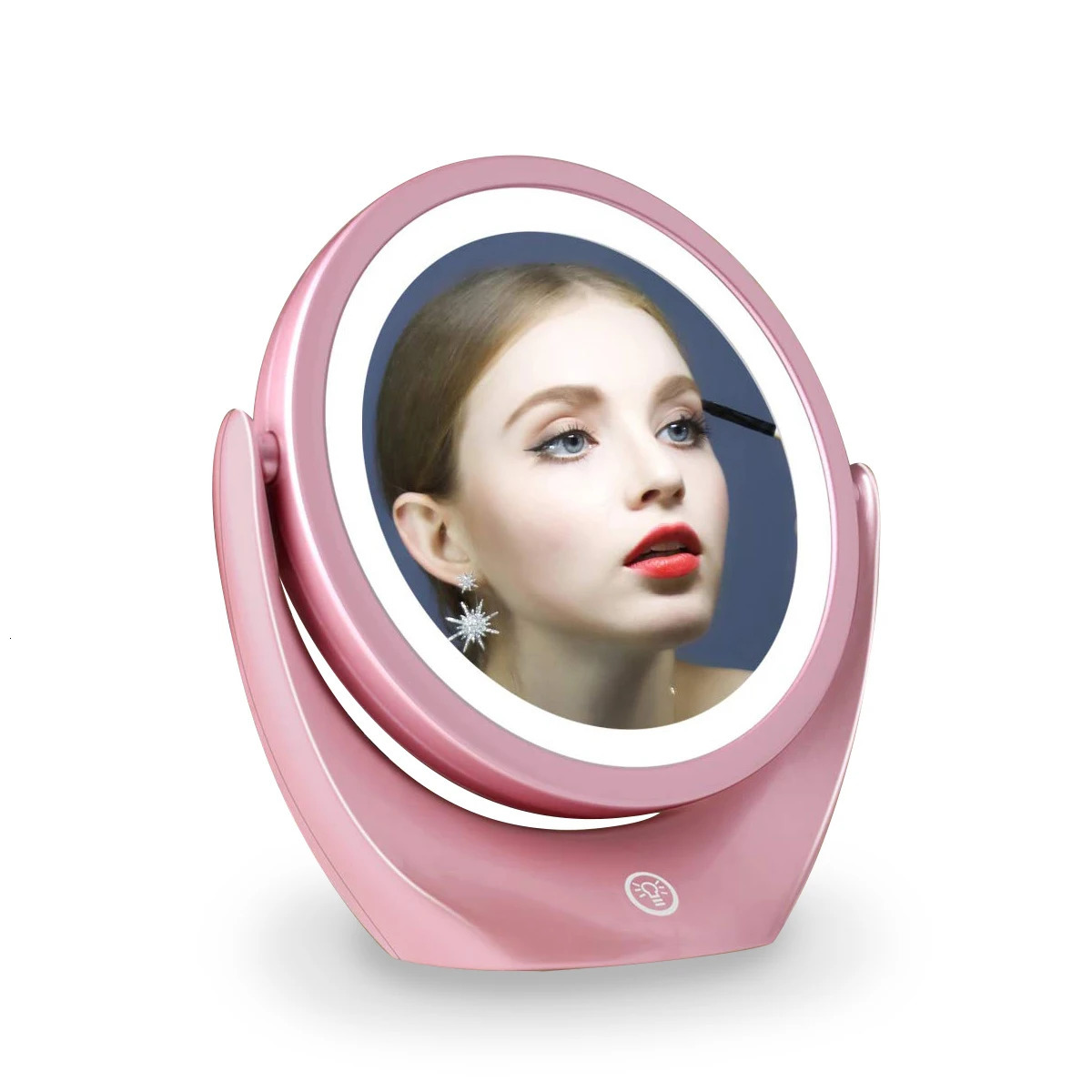 Pink LED Makeup Mirror 5X Magnifying Double-Sided Portable Travel Vanity Mirror with Lights 3 Levels Adjustable Brightness 250103