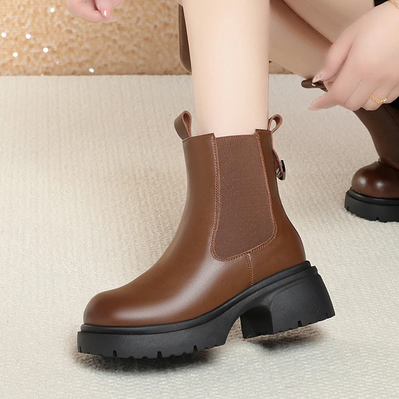 AIYUQI Snow Boots Women Genuine Leather Women Ankle Boots British Style Natural Wool Winter Warm Women Chelsea Boots