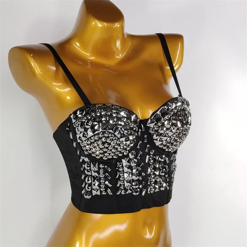 Summer Crop Top Women Sexy Rivet Diamond Corset Woman Clothing Blusas Push Up Bustier Club Bra Camis Handmade Ladies Tank Tops 250103