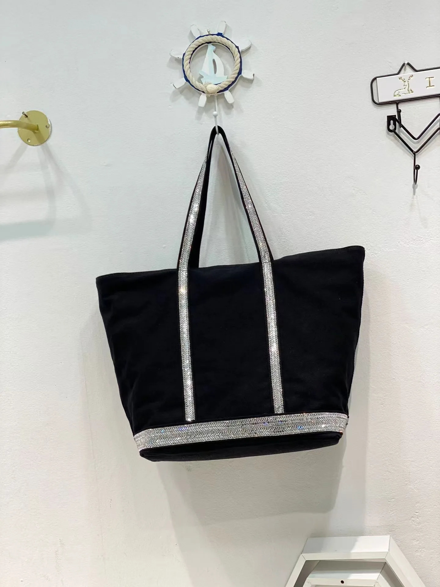 Women Handbag Korean Version Fashion Rhineston Large Capacity Tote Bag Contrast Color Retro Shoulder Bag 250102