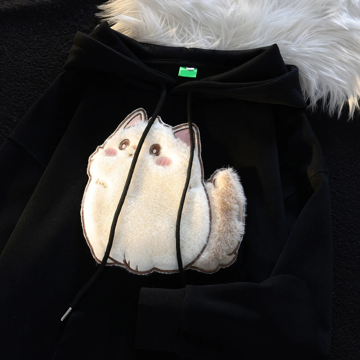 Spring Autumn Couples Clothes y Lovely Cat Print Pullover Hoodies Cartoon Street Women Men Girls Loose Hooded Coat 250103