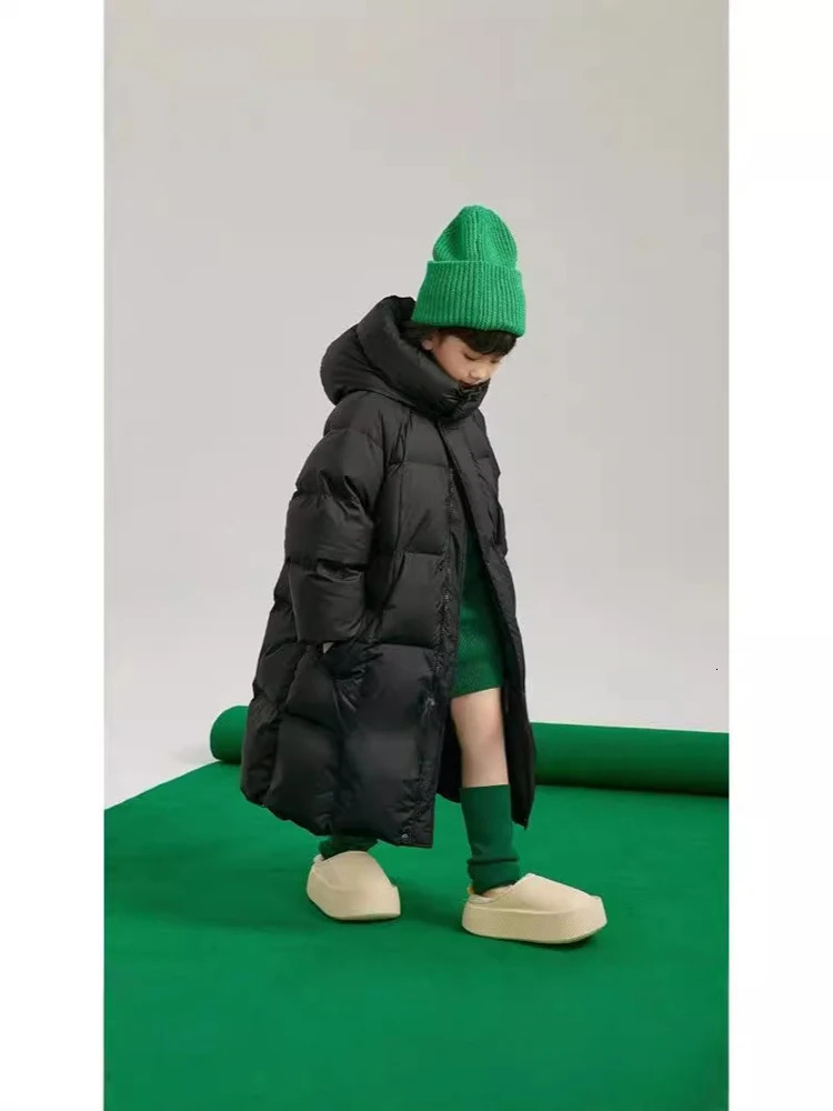 2024 Girls Down Coat Long Childrens Cotton Coat Thick Hooded Winter Boys Kids Outerwear CH411 241226