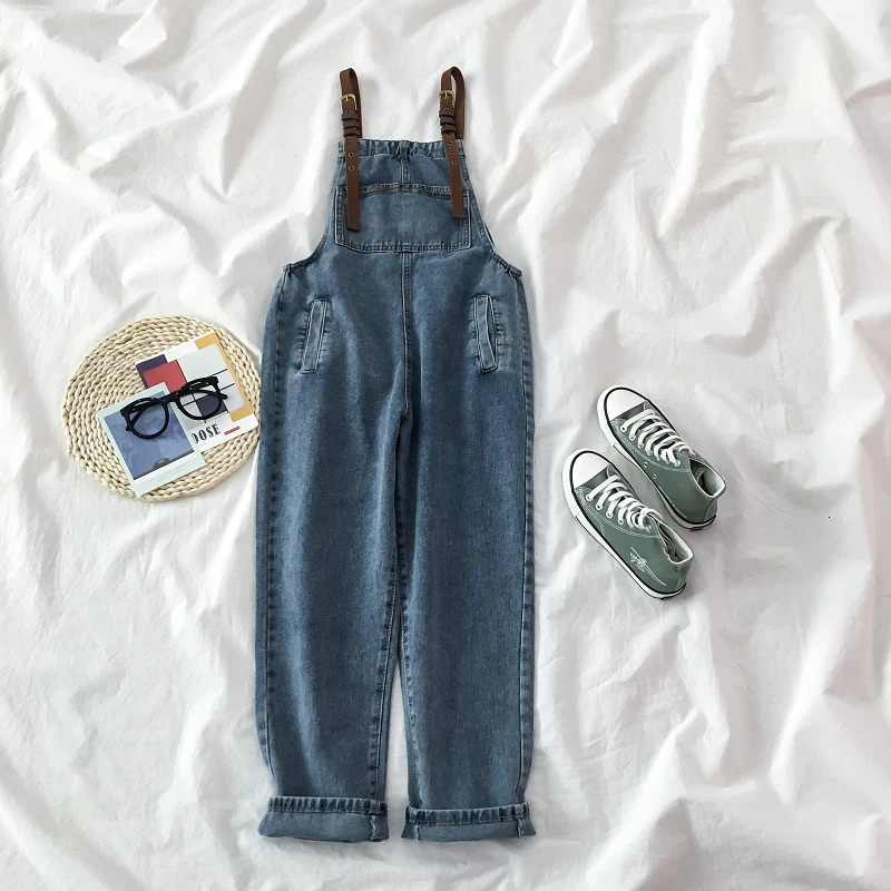 Women Denim Jumpsuits Vintage Blue Adjustable Straps Loose Straight Overalls Spring Autumn Female Casual Jeans 241230