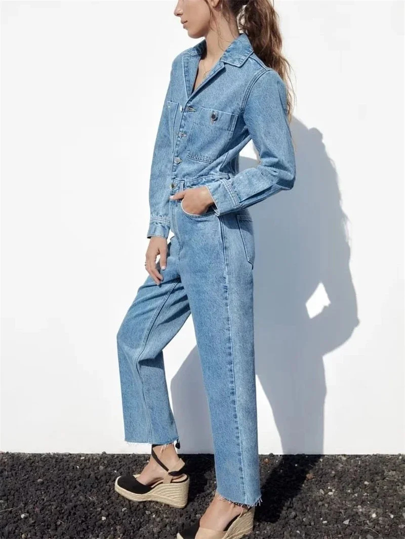 Streetwear Jeans Jumpsuits Fall Clothes Women Full Sleeve Long Pants Denim Rompers Playsuits One Pieces Set Overalls Outfit 241230