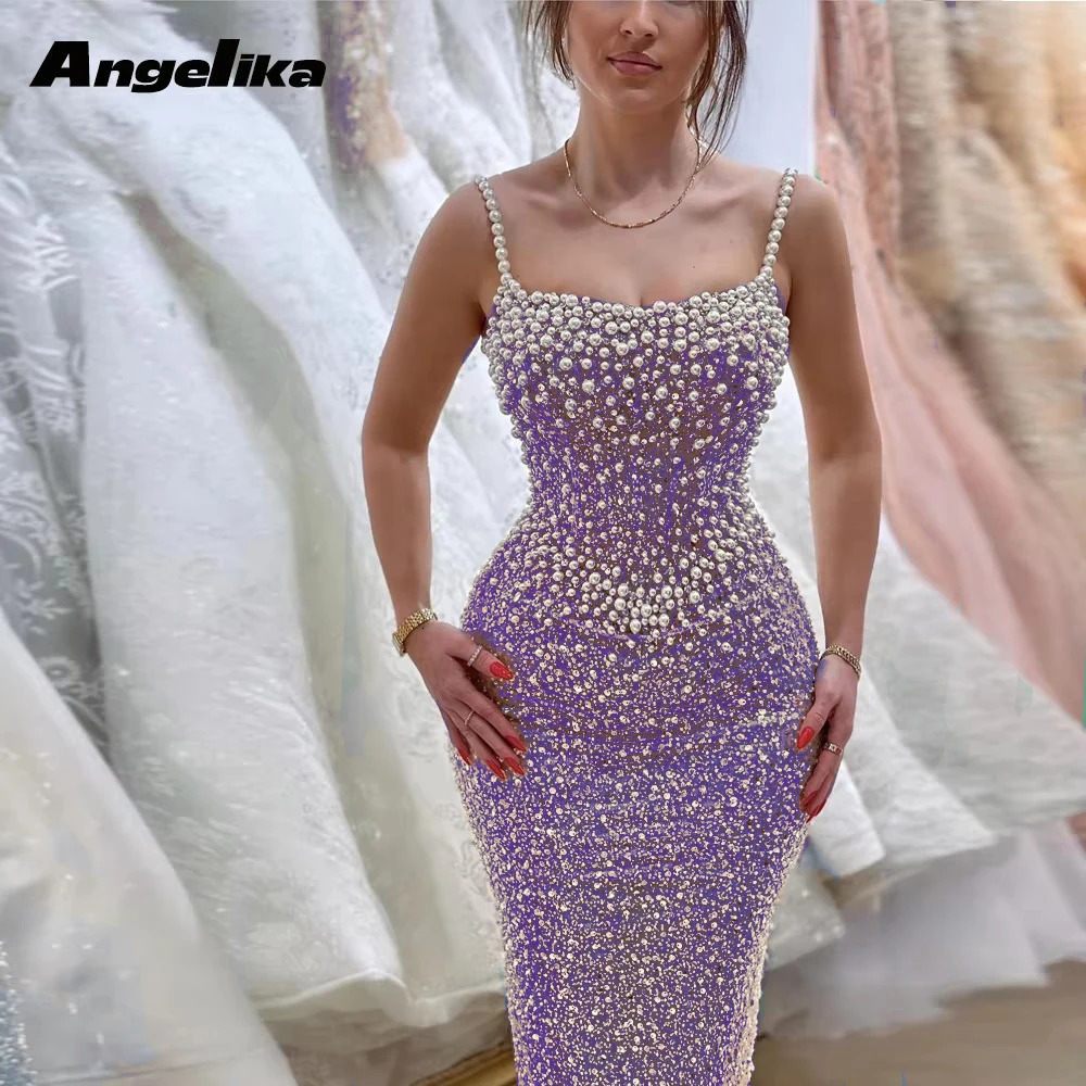 Angelika Pearl Womens Ball Dress Rhinestone Mermaid Italian Noodles Strap Robe De Soiree Customized Plus Size 250103