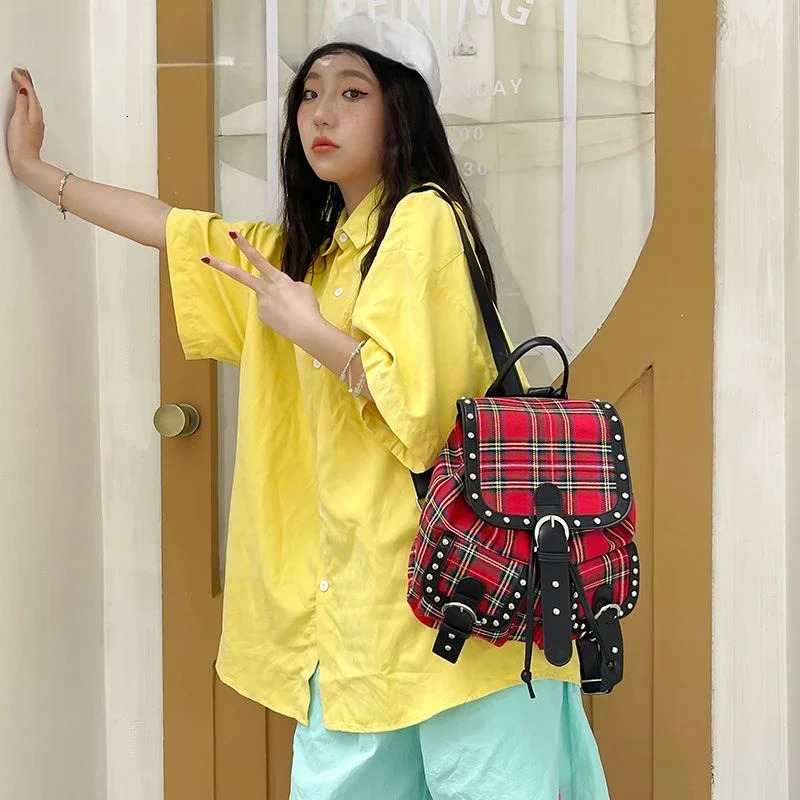 BOMO Plaid Print Womens Backpack Sweet High Capacity Backpacks for Ladies Gothic College Style Back To School Female Bag 250102