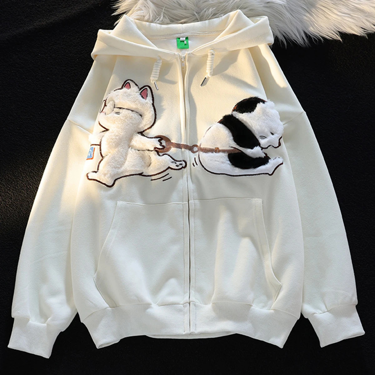 Fashion Couples Clothes Hooded Coat Autumn Winter Cat y Cartoon Print Zip Up Hoodies Streetwear Women Man Tops 250103