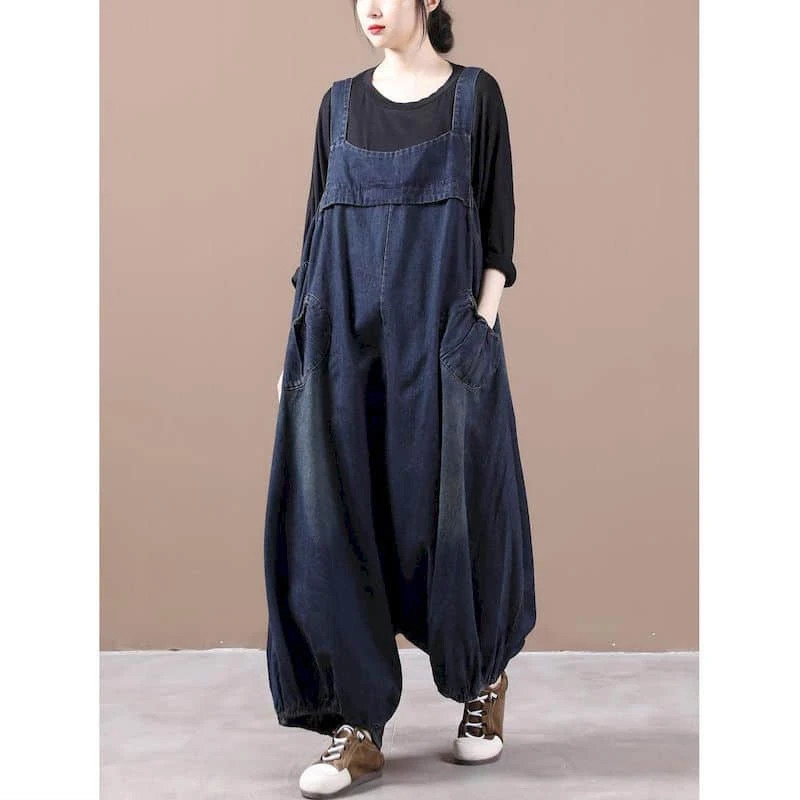 Oversized Denim Jumpsuits for Women Korean style Playsuit Wide Leg Pants Loose Trousers Overalls for Women Clothes One-piece 241230