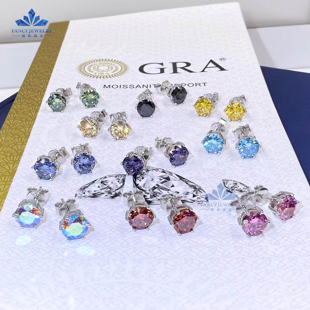 RTS 5mm 6.5mm 8mm Round D VVS Moissanite Earring Butterfly Buckle Back White Black Blue Red Purple Dia Stud Erring