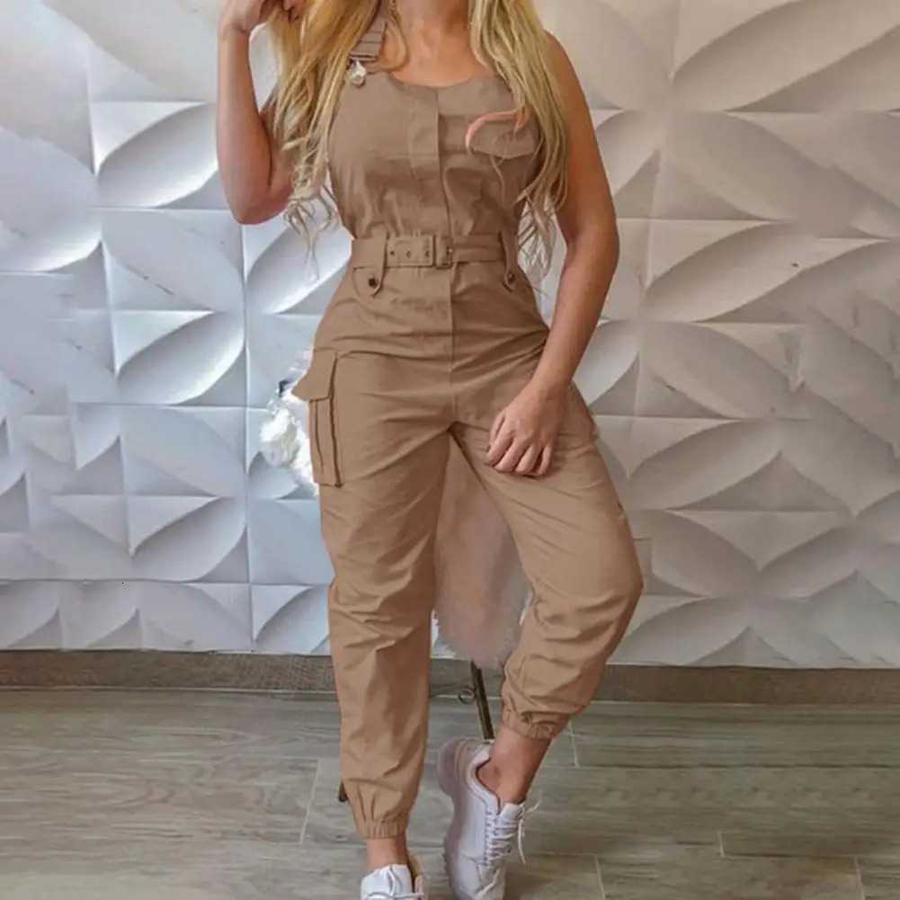 Women Bodycon Jumpsuit High Waist Halter Cargo Jumpsuit Summer Slim Trendy Casual Pocket Halter Overall Women Pants monos mujer 241230