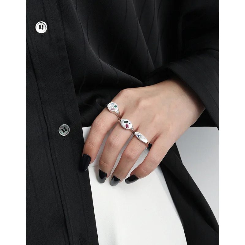 SHANICE S925 Sterling Silver Open Ring Small n sense geometric micro-inlaid color zircon Opening Female Couple jewelry 250103