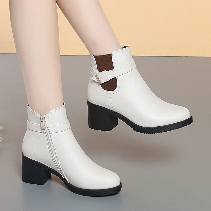 AIYUQI Women Dress Boots Genuine Leather Women Ankle Boots Large Size Natural Wool Women Winter Boots Shoes