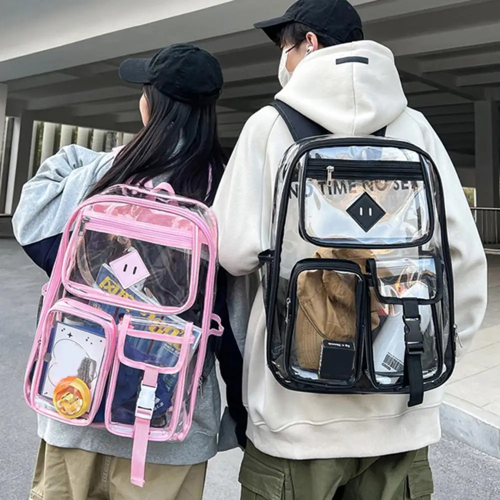 Large Capacity Transparent Backpack Casual Zipper Waterproof Clear Backpack School Bag Visible Pvc Backpack Travel Reinforced 250102