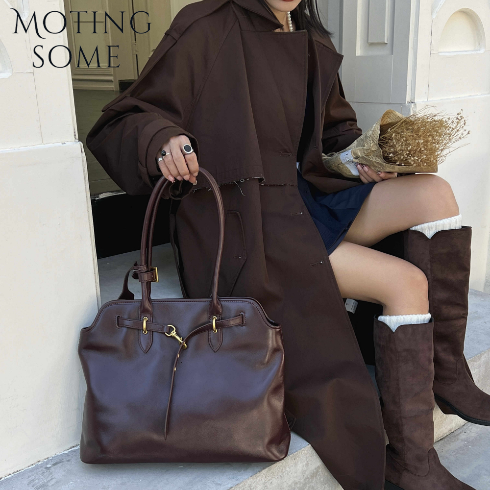 Motingsome Natural Cowhide Skin Roomy Women Shoulder Designer Bag Fashion French Style Chic Lady Casual Tote