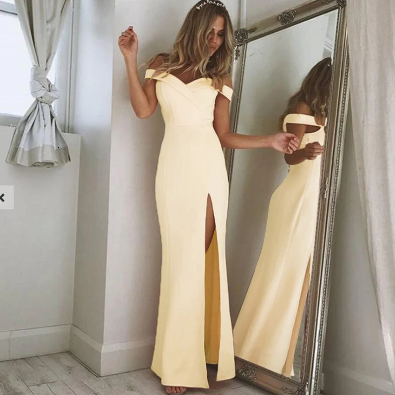 Summer Elegant Party Dresses Evening Sexy Blue Slim Maxi Dress Slash Neck Off Shoulder Wedding Guest for Women 250103