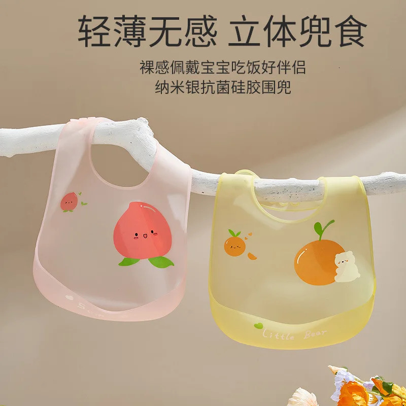 Baby Bib Waterproof Silicone Childrens Eating Bib Baby Rice Pocket Female Supplementary Food Rice Pocket Baby Saliva Bib 250103