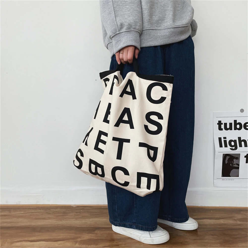 Unisex Canvas Handbag Large Capacity Fashion Shopping Bag Lazy Style Graffiti Art Canvas Bag Printing Letter Shoulder Tote Bags 250102