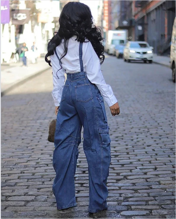 Fashion Denim Jumpsuits for Women Summer Y2K Clothing Solid Big Pockets Jean Rompers Playsuits One Pieces Overalls Outfits 241230
