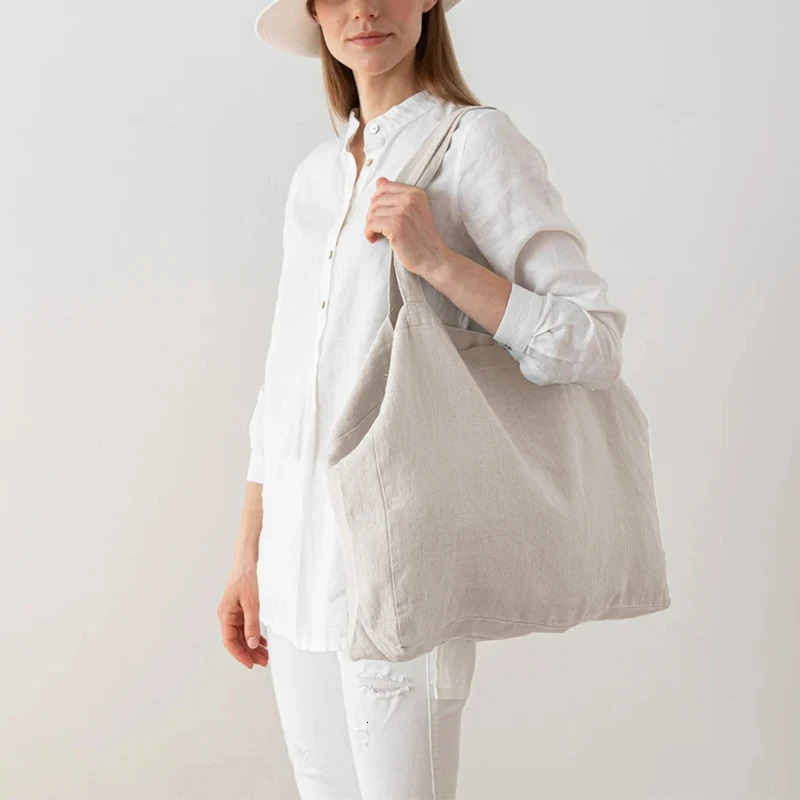 Casual Large Size Cotton Linen Bag Tote Handbags Shoulder Packing Bags For Women Simple Large Capacity Female Shopper Bag 250102