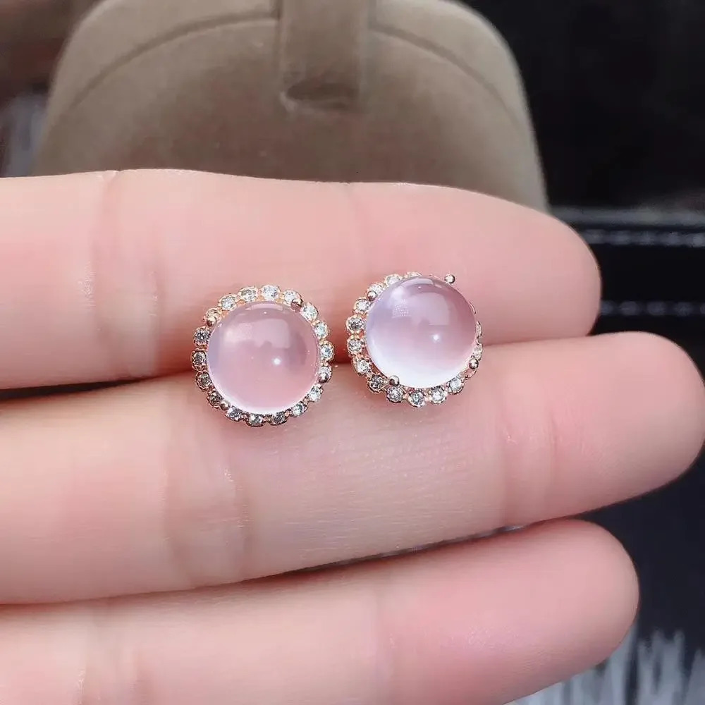 Fine Jewelry 925 Sterling Silver Inlaid Natural Rose Quartz Ring Pendant Earring Bracelet Set Supports Test 250102
