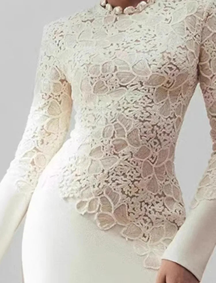 DEAT Elegant Dress Asymmetric Hollow Lace Hook Bracket Collar Fish Tail Womens Evening Dress 2025 Spring 13DL998 250103