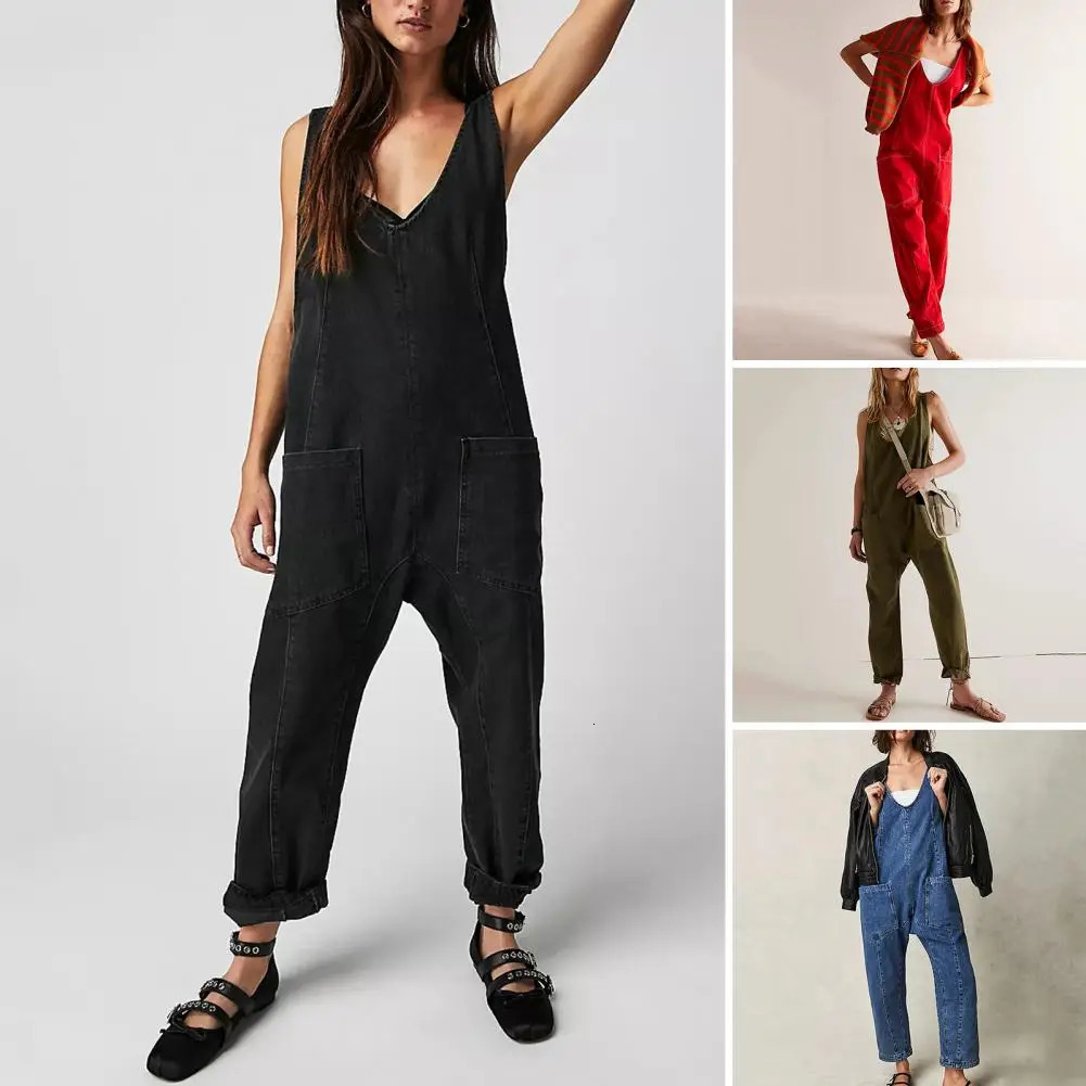 Women Denim Overalls Stylish Womens Denim Bib Overalls with Adjustable Straps Pockets Casual Streetwear Jumpsuit for A Relaxed 241230
