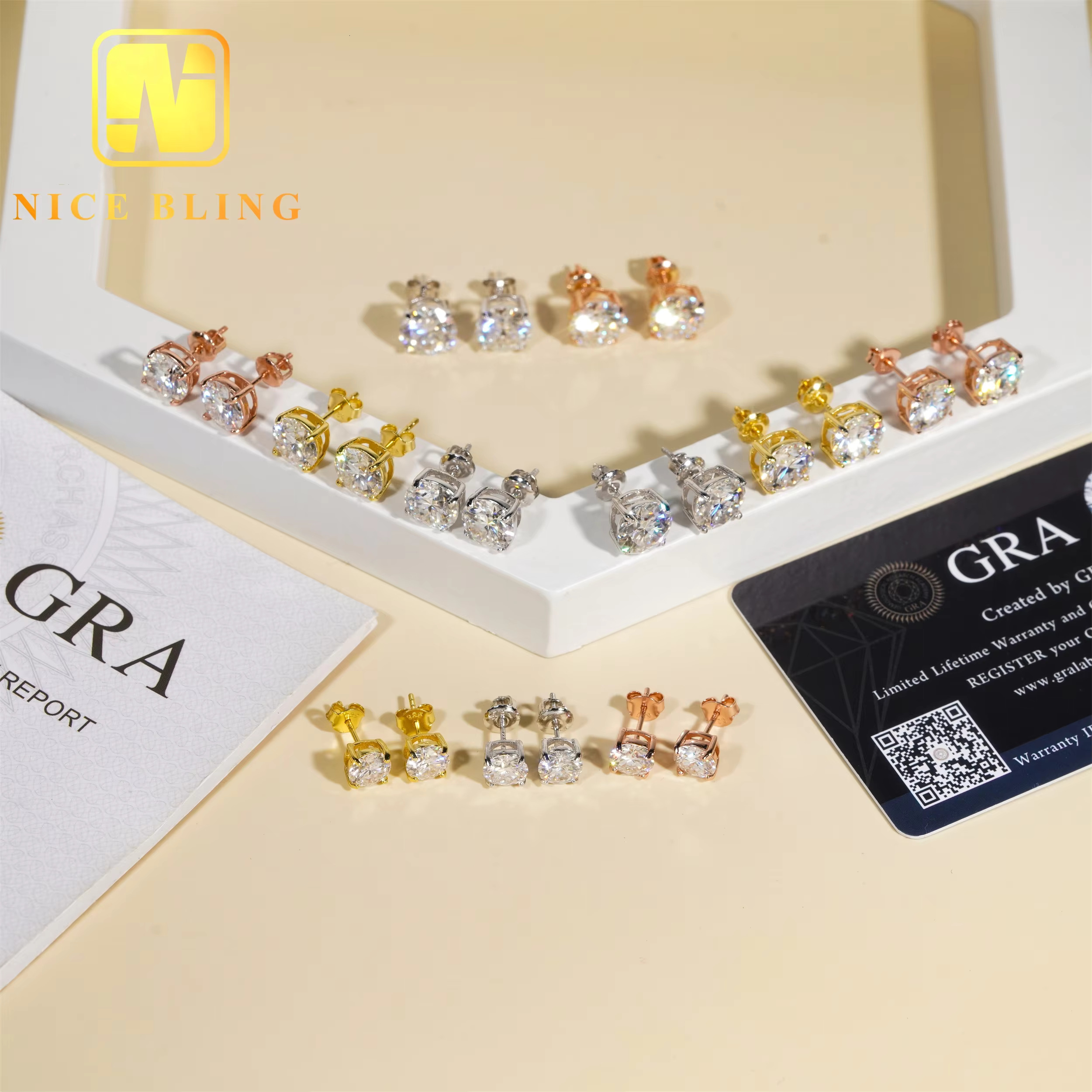 Pass Tester Hip Hop Ear Sier Solitaire Earrings 3mm to 10mm 4 Claws Moissanite Dia Studs For Men Women