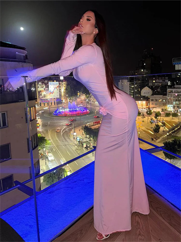 Tossy Floral Fashion Elegant Long Womens Wear High Waist Patch Ultra Thin Party Dress Womens Solid Tight Dress 250103