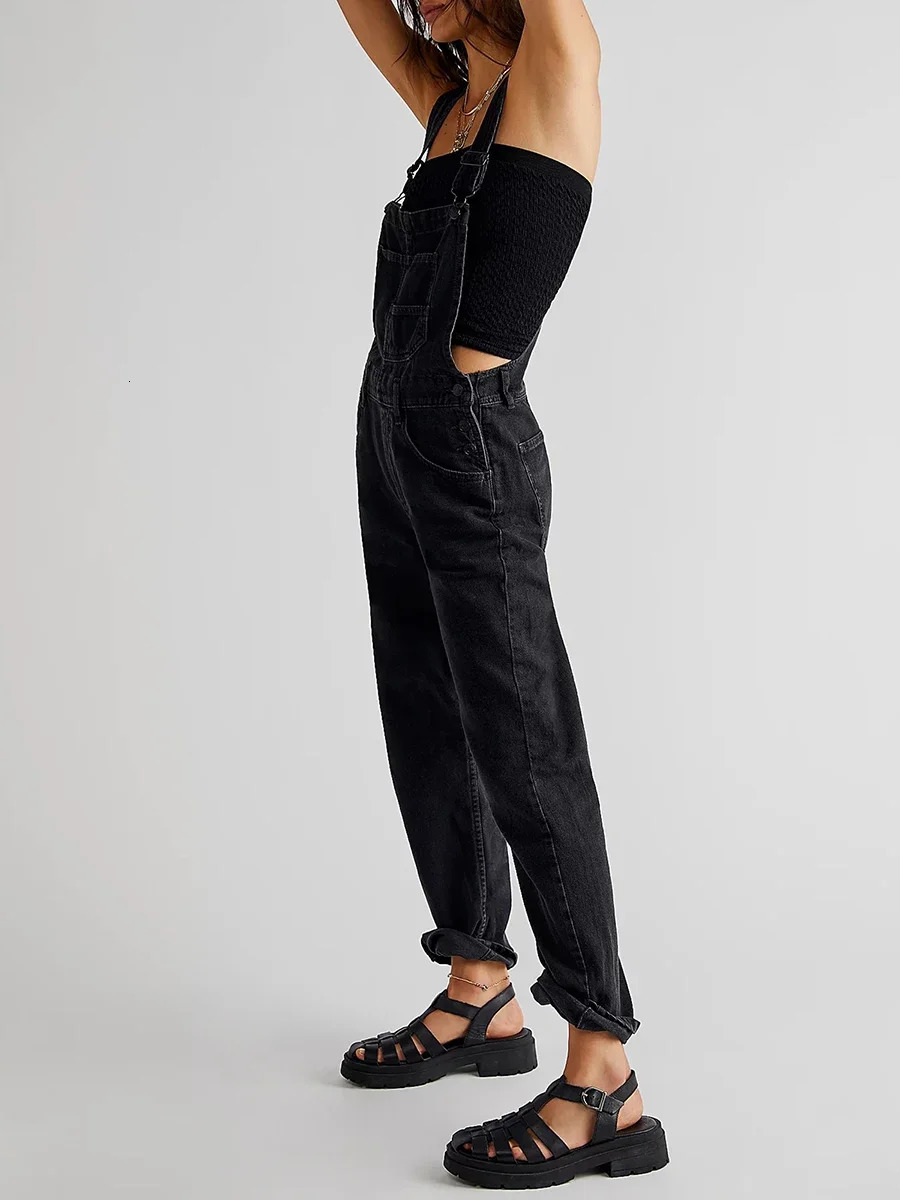 Vintage Denim Overalls for Women Spring Summer Loose Fit Classic Bib Casual Jean Stretchy Denim Overall Jumpsuits Leg Jean Pants 241230