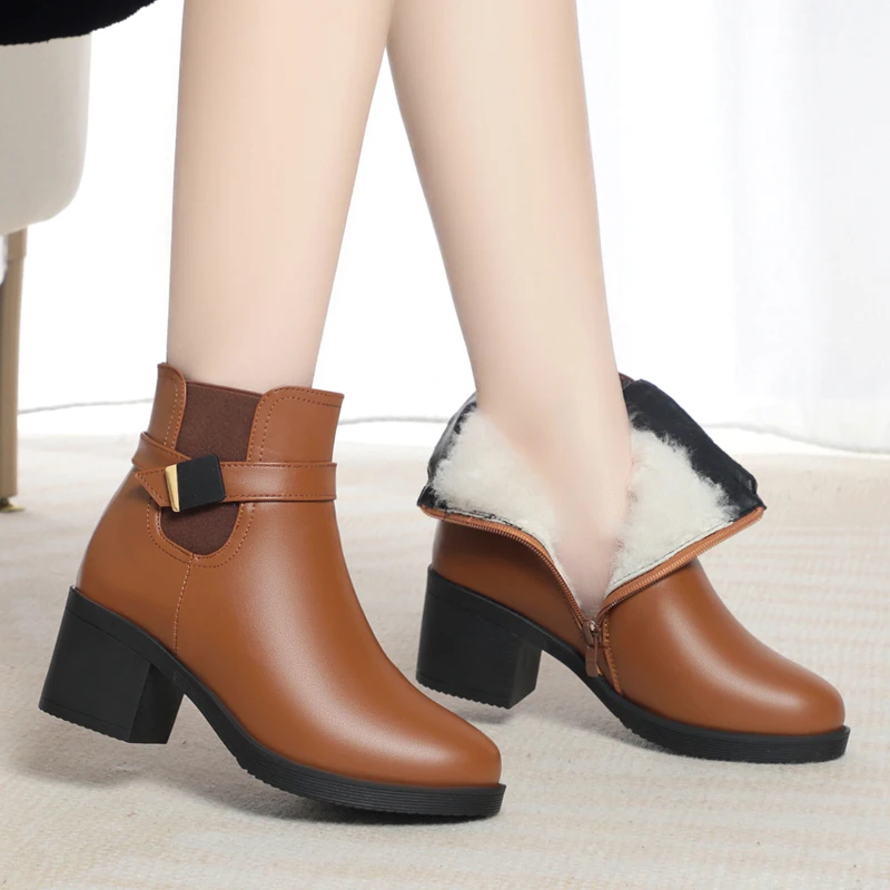 AIYUQI Women Dress Boots Genuine Leather Women Ankle Boots Large Size Natural Wool Women Winter Boots Shoes