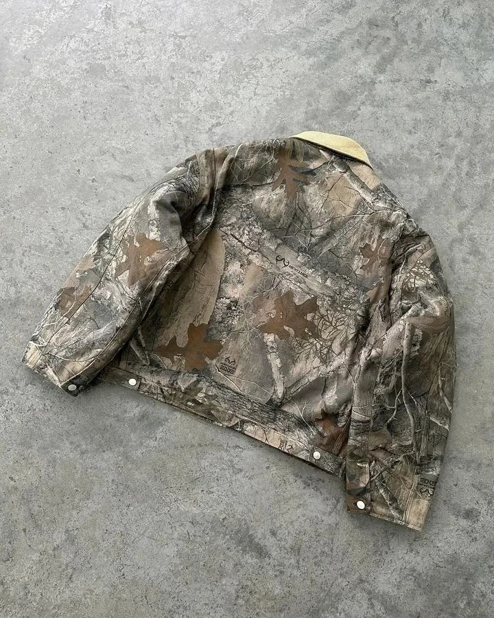 Retro Camo Jacket Y2K Coats Mens Womens Harajuku Hip Hop Leaf Camo Oversized Jacket V Neck Long Sleeve Zipper Clothing 250103