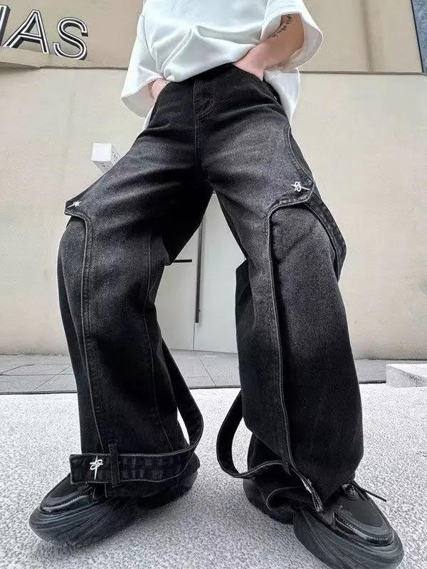 American high street men and women trendy hip-hop loose straight leg jeans for couples personalized wide leg casual pants y2k 250103