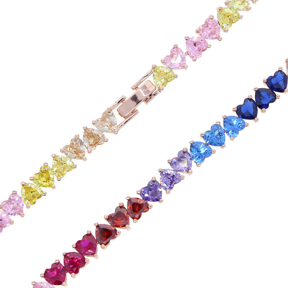 Hip Hop Colorful Love Heart Tennis Chain Necklace Jewelry Choker Valentine's Day Gifts