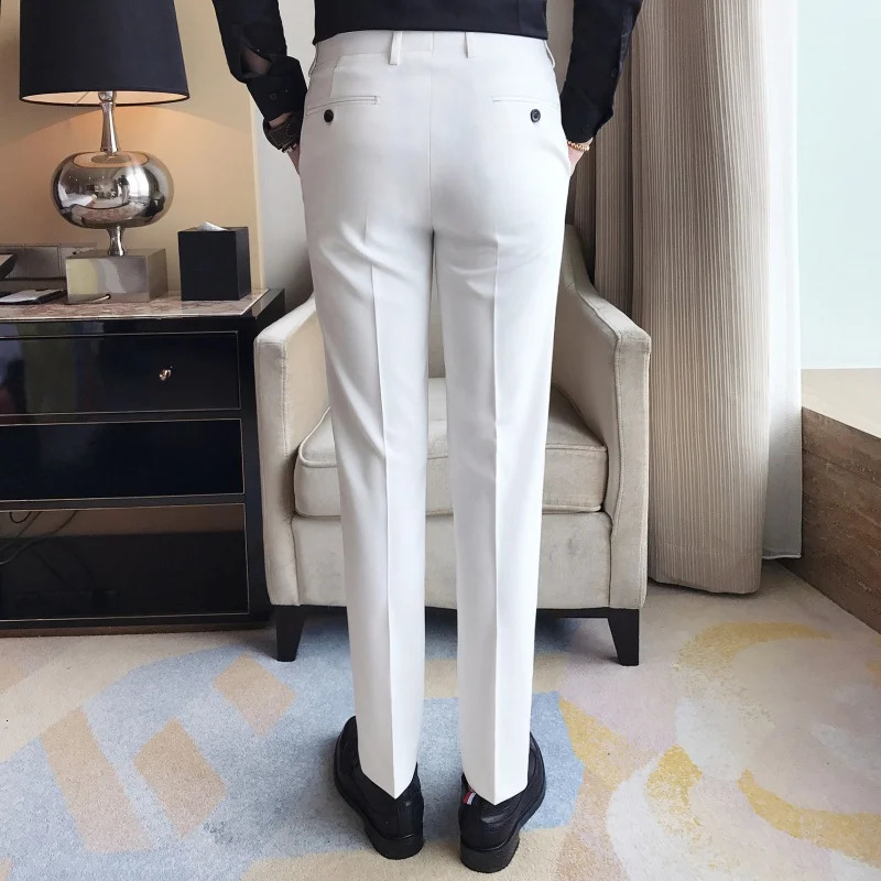 Men Slim Fit Business Dress Suit Pants Male Solid Color Spring Formal Blazers Trousers Black White Blue Dress Pants 250103