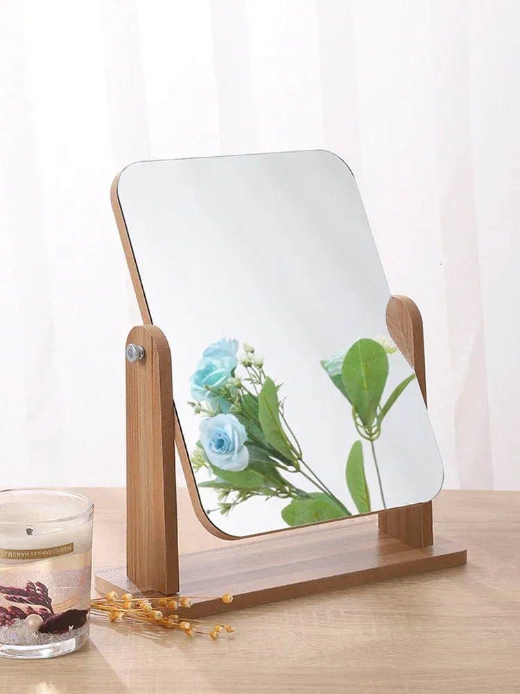 Dresser Vanity Mirror with Natural Wood Stand 1x 360 Degree Rotating Magnifying Mirror Portable Table Countertop Mirror Bathr 250103