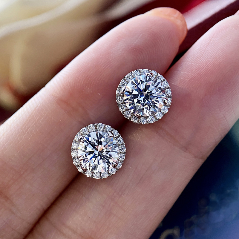 Choucong Ins Top Sell Stud Earrings Elegant Luxury Jewelry 925 Sterling Silver Round Cut White Lab Moissanite Diamond Party Lady Women Wedding Earring Gift