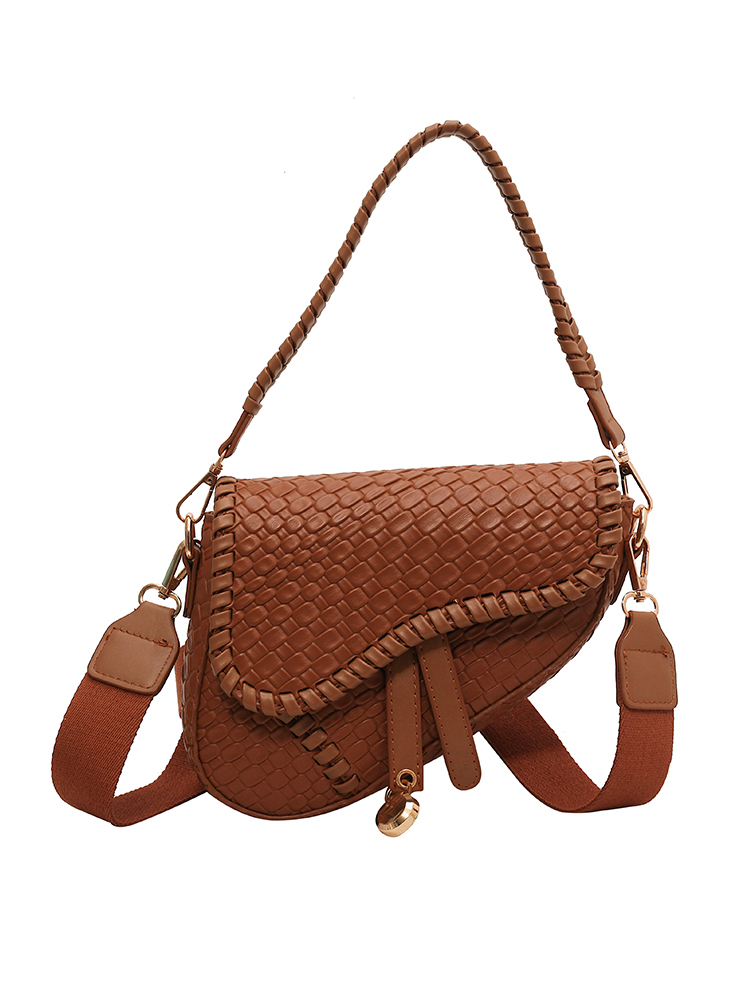 Retro Niche Women's Autumn And Winter New Light Fashion Woven One-Shoulder Saddle Bag High-End Broadband Messenger Ba