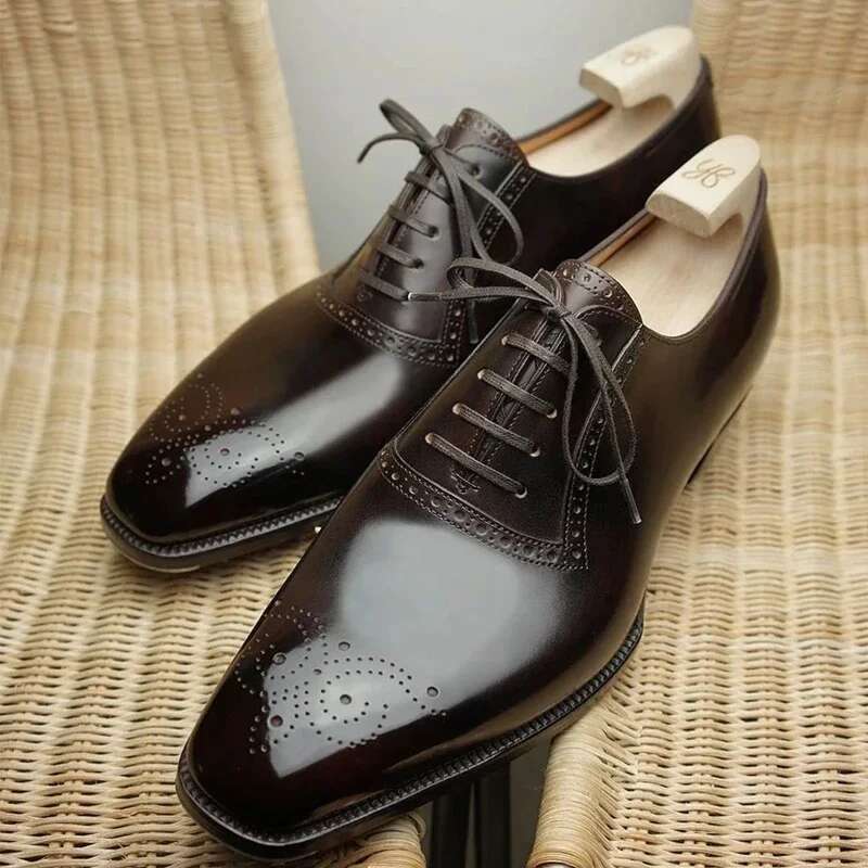 Oxfords for Men Brown Black Business Lace-up Pu Office Brogue Dress atos De Vestir Hombre Mens Shoes