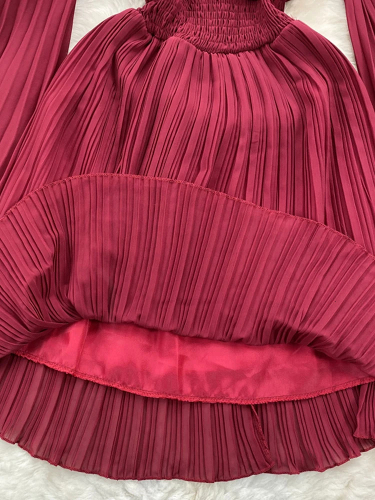 XFPV Elegant Solid Collar Folding Waist Closed Dress for Womens Casual Folded Vestido Womens 2025 Summer Trendy Fashion SM6137 250103