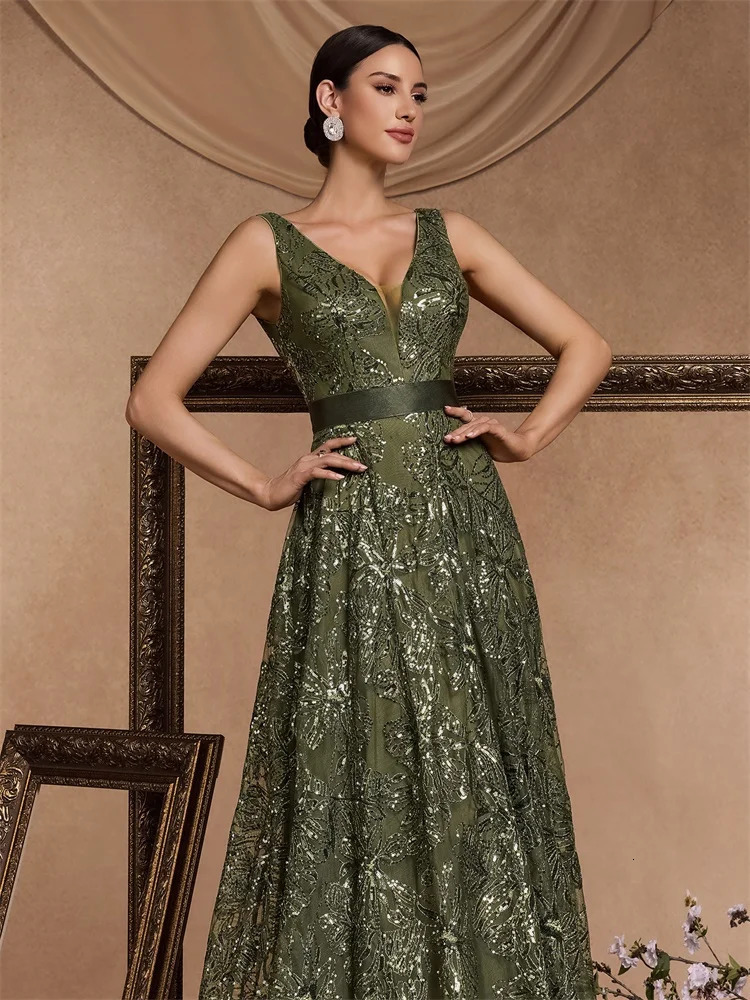 Lucyinlove Sexy Deep V-neck Sparkling Blue Evening Dress Elegant V-back Wedding Party Long Ball Cocktail Dress 250103