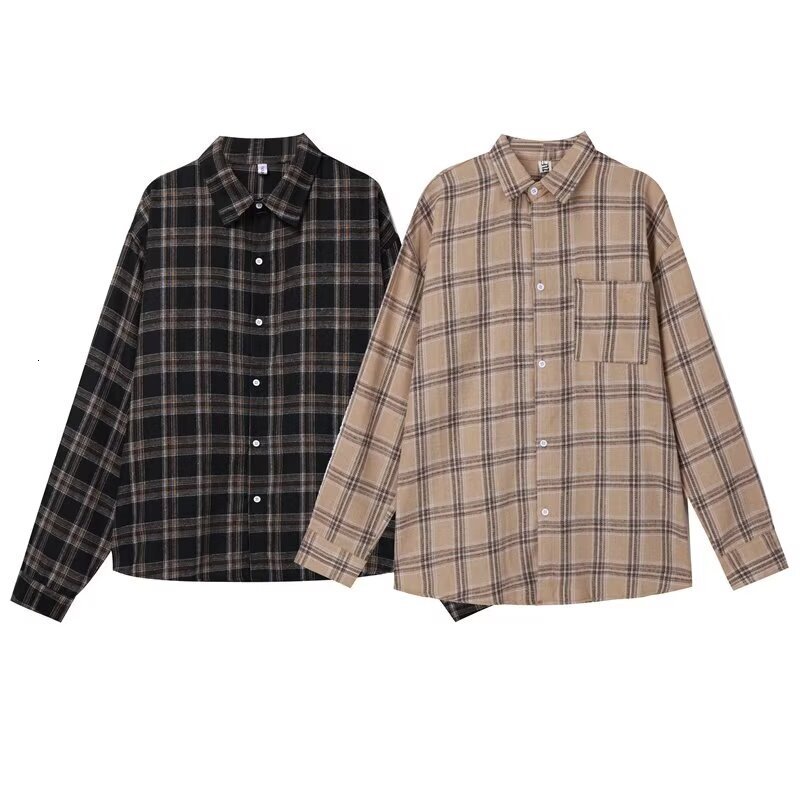 Mens checkered shirt for spring and autumn casual and versatile long sleeved for teenagers loose and trendy business shirt for men