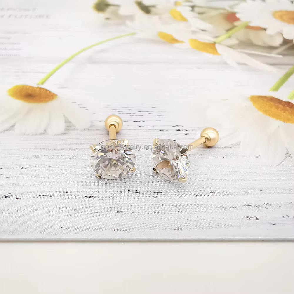 Wholesale Newest Design Fashion Small Screw Buckle 14K Real Gold With Moissanite Earrings Designs For Girls