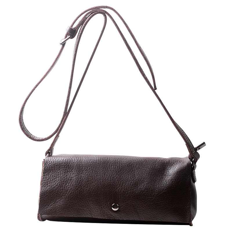 2025 new genuine leather crossbody Korean version Sen series square toe layer cowhide women's simple shoulder small bag
