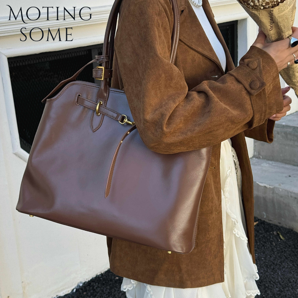 Motingsome Natural Cowhide Skin Roomy Women Shoulder Designer Bag Fashion French Style Chic Lady Casual Tote